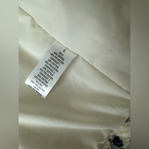 Quilted Plaid Floral Open Jacket Large Cream Blue Brown Cottagecore - Picture 5 of 7